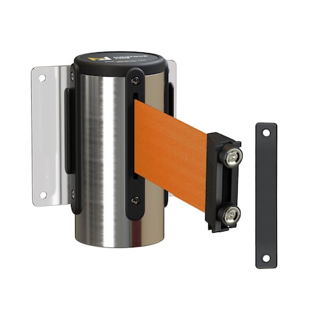 Retractable Belt Barrier Wall Mnt PSteel Case Fixed 16ft. Orange Belt